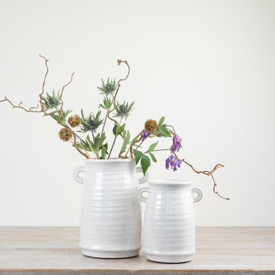 Loni Crackle Glaze Vase 18.5cm – Classic Ceramic Vase with Handles, Rustic Decorative Flower Vase for Home Decor