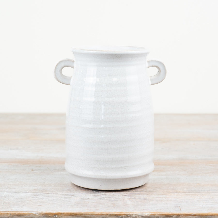 Loni Crackle Glaze Vase 18.5cm – Classic Ceramic Vase with Handles, Rustic Decorative Flower Vase for Home Decor