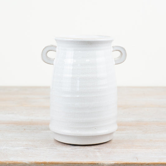 Loni Crackle Glaze Vase 18.5cm – Classic Ceramic Vase with Handles, Rustic Decorative Flower Vase for Home Decor