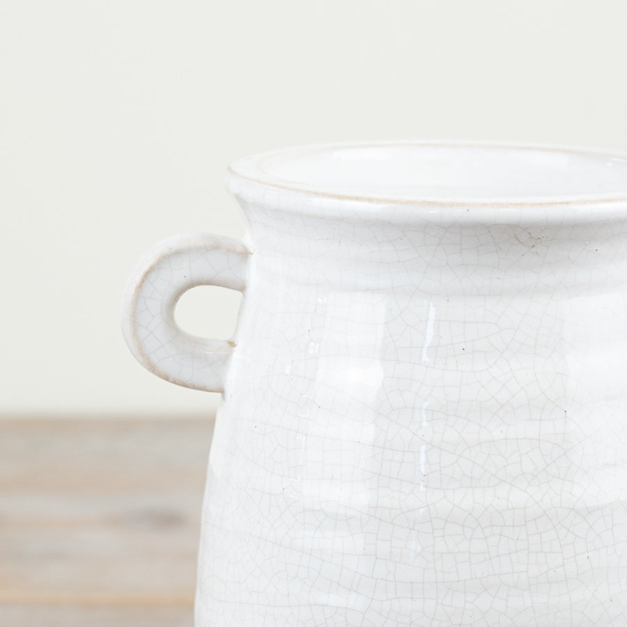 Loni Crackle Glaze Vase 18.5cm – Classic Ceramic Vase with Handles, Rustic Decorative Flower Vase for Home Decor