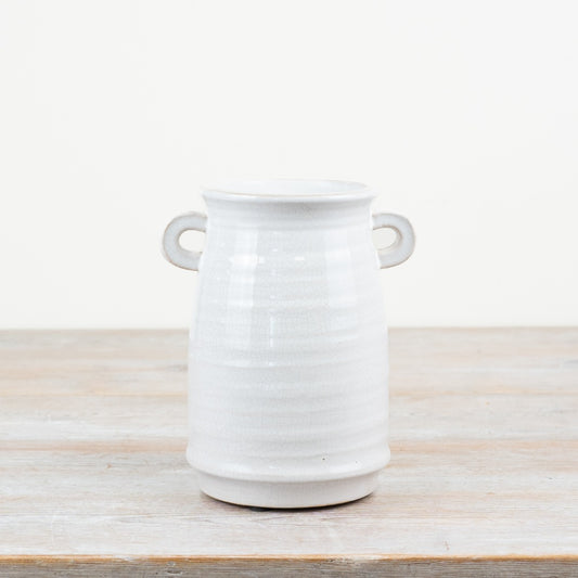 White Crackle Glaze Ceramic Vase 24cm – Decorative Loni Vase with Handles, Rustic Farmhouse Flower Vase Home Décor