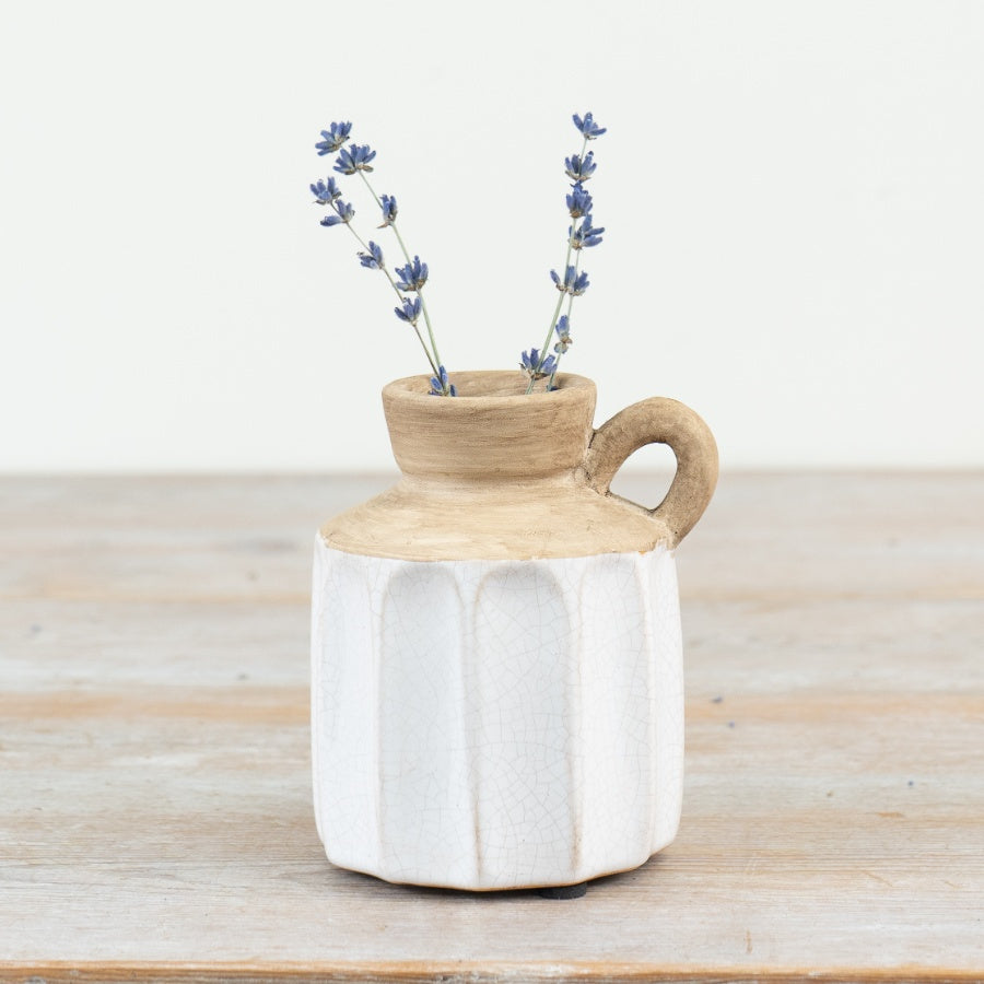 Vintage Ceramic Pitcher Vase 11.5cm – Rustic Aged Jug, Farmhouse Decorative Accent for Shelf & Table Styling