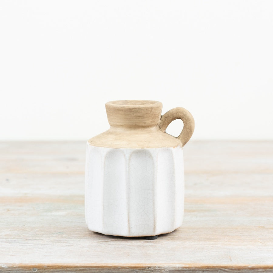 Vintage Ceramic Pitcher Vase 11.5cm – Rustic Aged Jug, Farmhouse Decorative Accent for Shelf & Table Styling
