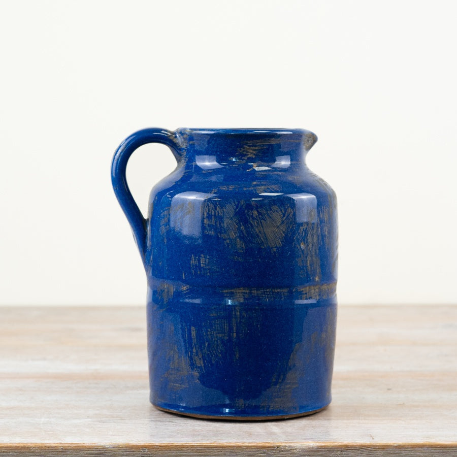 Viona Blue Ceramic Pitcher 20cm – Rustic Glazed Jug Vase, Decorative Farmhouse Flower Pitcher for Home Décor