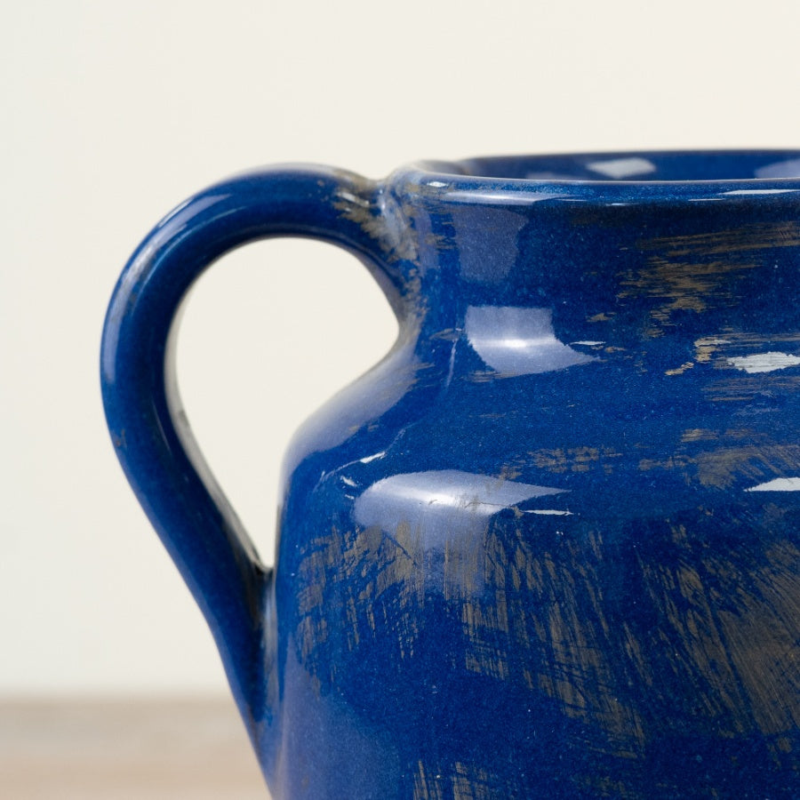 Viona Blue Ceramic Pitcher 20cm – Rustic Glazed Jug Vase, Decorative Farmhouse Flower Pitcher for Home Décor