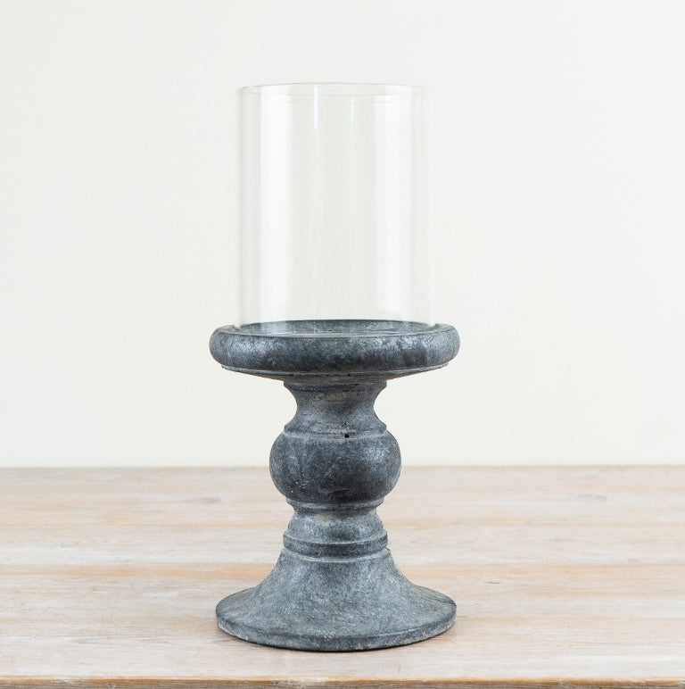 Cement Hurricane Candle Holder 38cm – Large Pillar Candle Lantern with Glass, Modern Home Decor