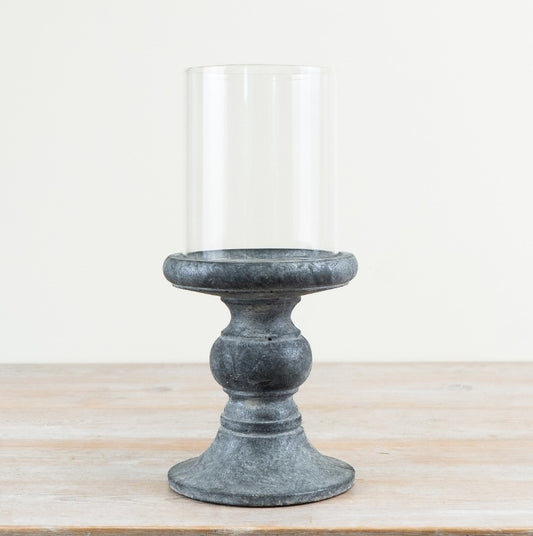 Cement Hurricane Candle Holder 38cm – Large Pillar Candle Lantern with Glass, Modern Home Decor