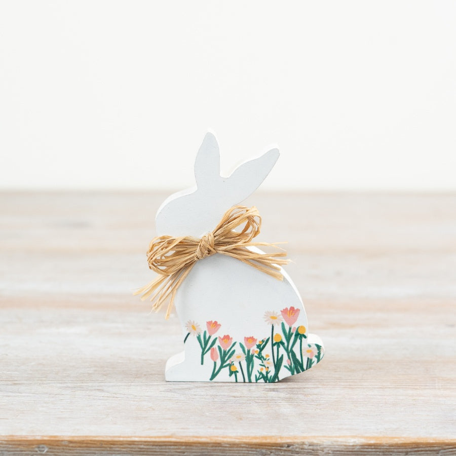 Wooden Flower Rabbit Deco, 10cm