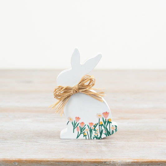 Wooden Flower Rabbit Deco, 10cm