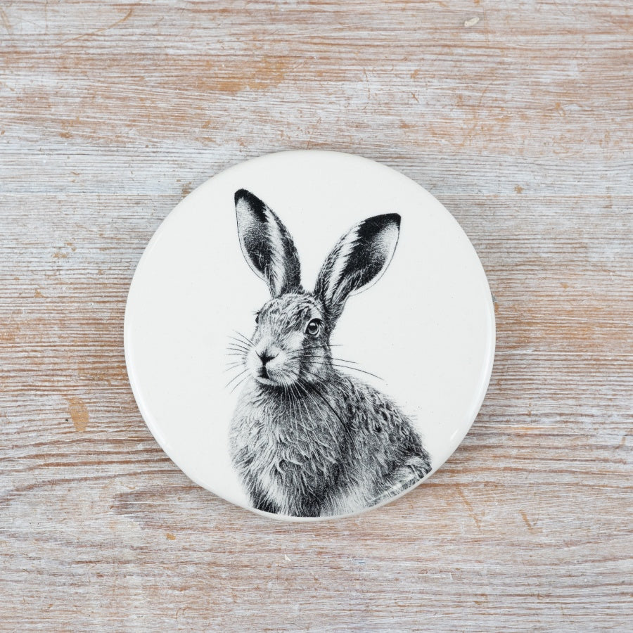 Hare Coaster – 10cm Ceramic Countryside Design, Rustic Animal Drink Protector