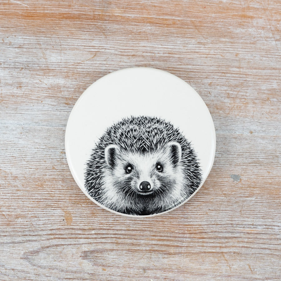 Round Hedgehog Coaster 10cm – Cute Ceramic Hedgehog Design, Rustic Home Décor
