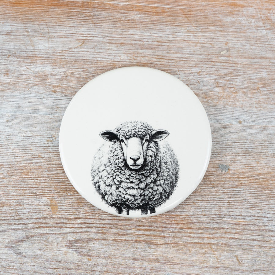 Round Sheep Coaster – 10cm Countryside Charm, Ceramic Drink Protector, Kitchenware, Drinkware