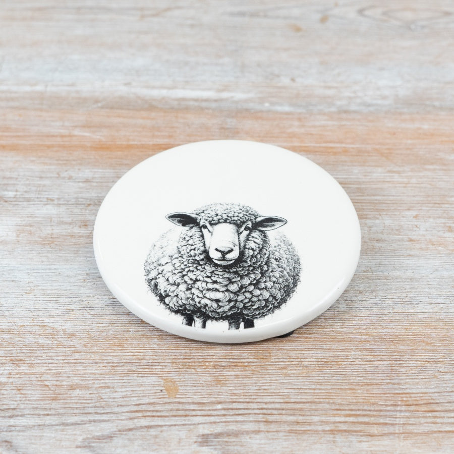 Round Sheep Coaster – 10cm Countryside Charm, Ceramic Drink Protector, Kitchenware, Drinkware