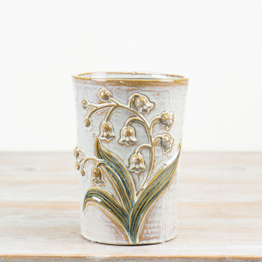 Leaf & Flower Vase 18cm – Embossed Ceramic Floral Farmhouse Home Décor