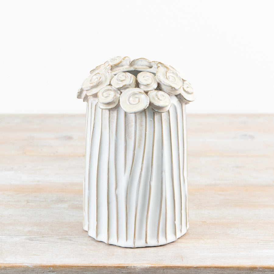 Flower Motif Vase 21.5cm – Rustic Ceramic Decorative Vase for Home Décor