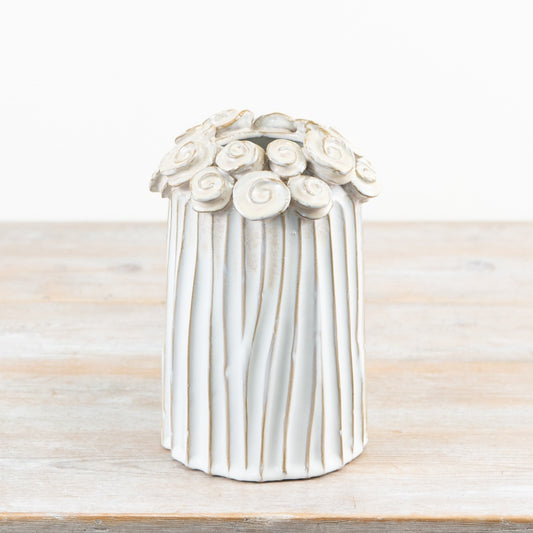 Flower Motif Vase 21.5cm – Rustic Ceramic Decorative Vase for Home Décor