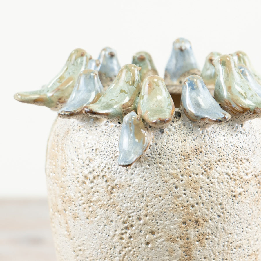 Stone Bird Vase 22cm – Rustic Glazed Ceramic Floral Vase with Bird Motif, Farmhouse Country Home Décor Accent