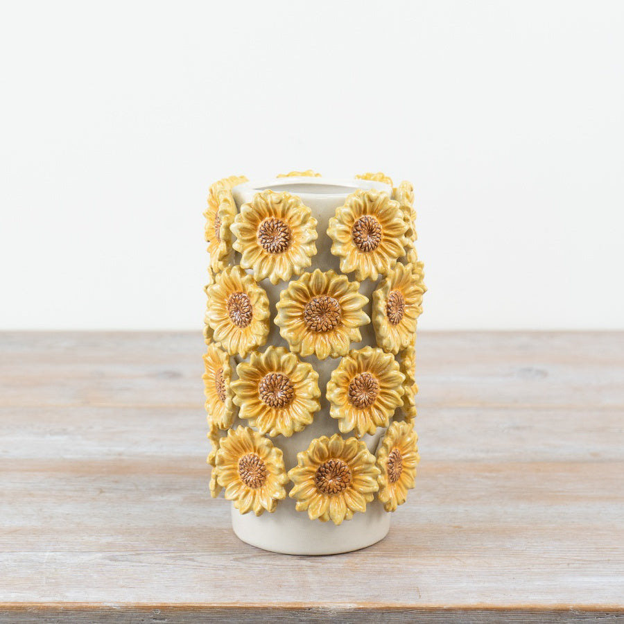 Tall Sunflower Vase 22.5cm – Embossed Floral Ceramic Flower Vase Home Décor