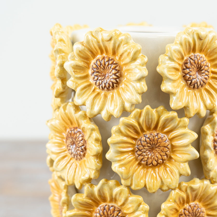 Tall Sunflower Vase 22.5cm – Embossed Floral Ceramic Flower Vase Home Décor