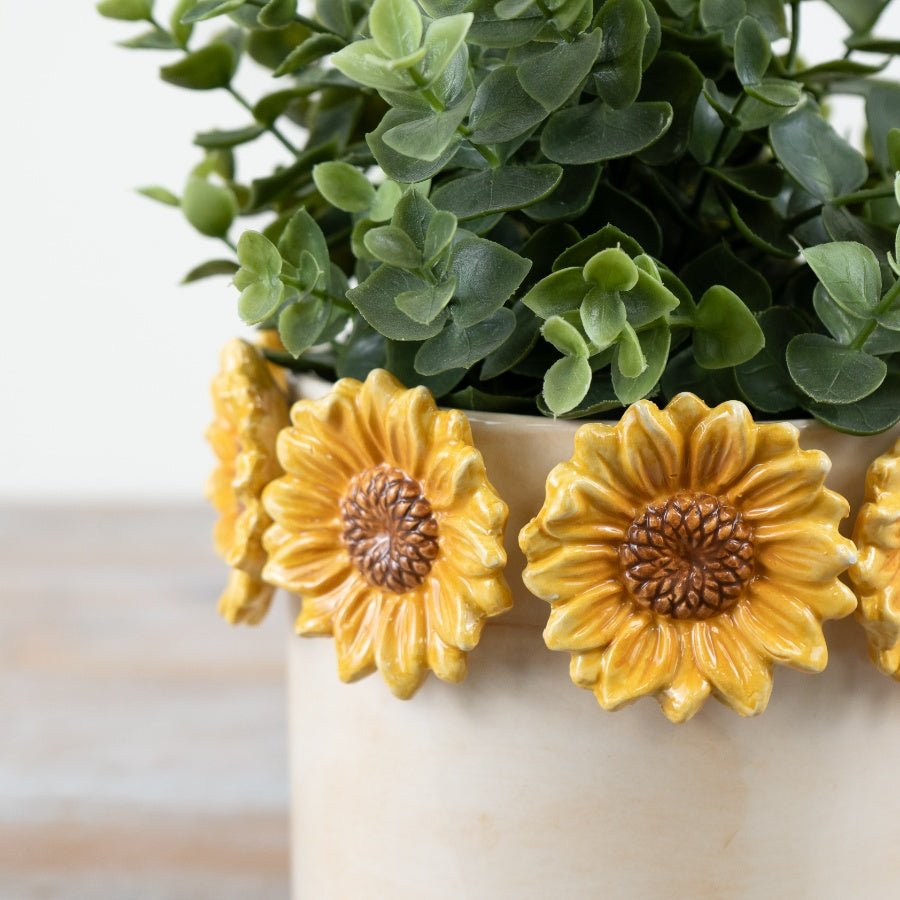 3D Sunflower Planter 12.8cm – Yellow Floral Decorative Plant Pot, Ceramic Indoor Planter for Bright Home Decor