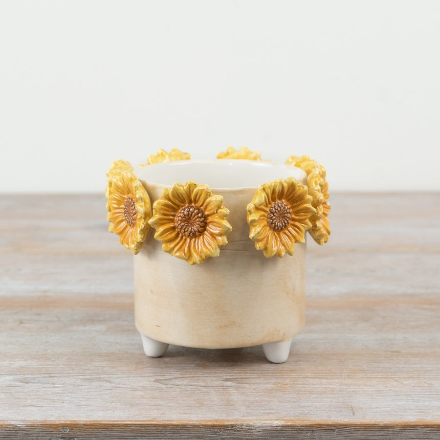 3D Sunflower Planter 12.8cm – Yellow Floral Decorative Plant Pot, Ceramic Indoor Planter for Bright Home Decor