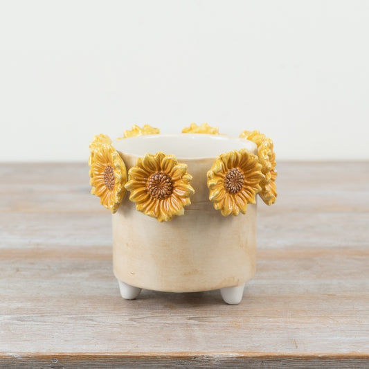 3D Sunflower Planter 12.8cm – Yellow Floral Decorative Plant Pot, Ceramic Indoor Planter for Bright Home Decor