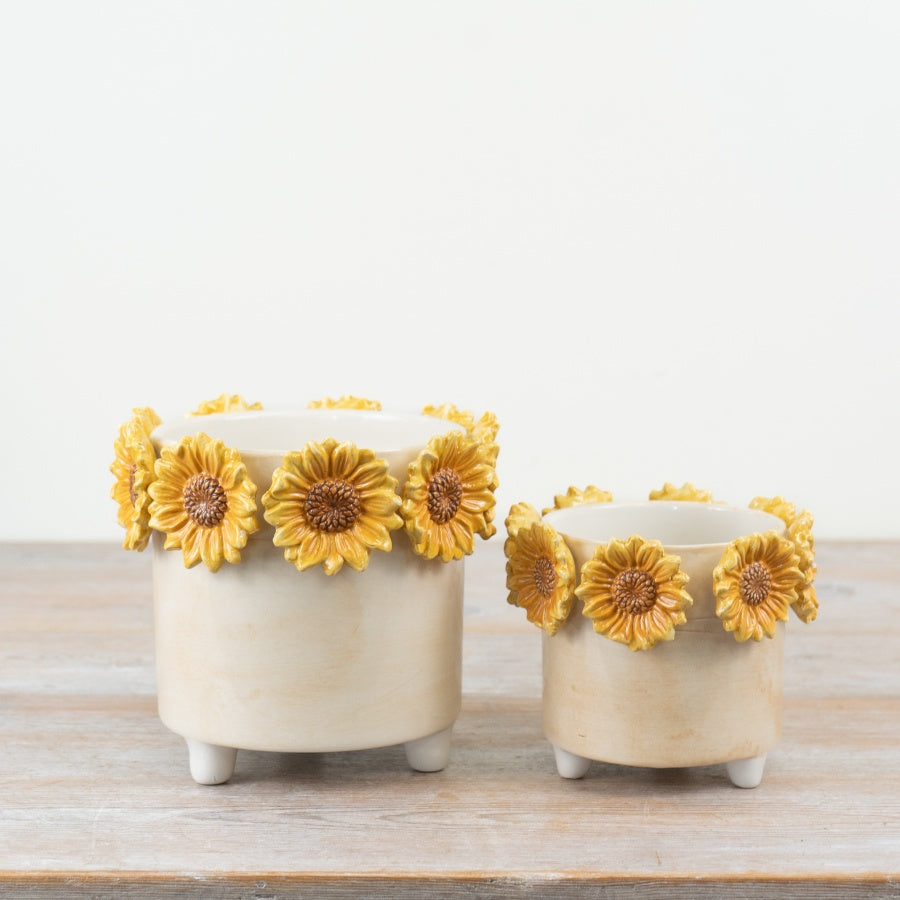 3D Sunflower Planter 12.8cm – Yellow Floral Decorative Plant Pot, Ceramic Indoor Planter for Bright Home Decor