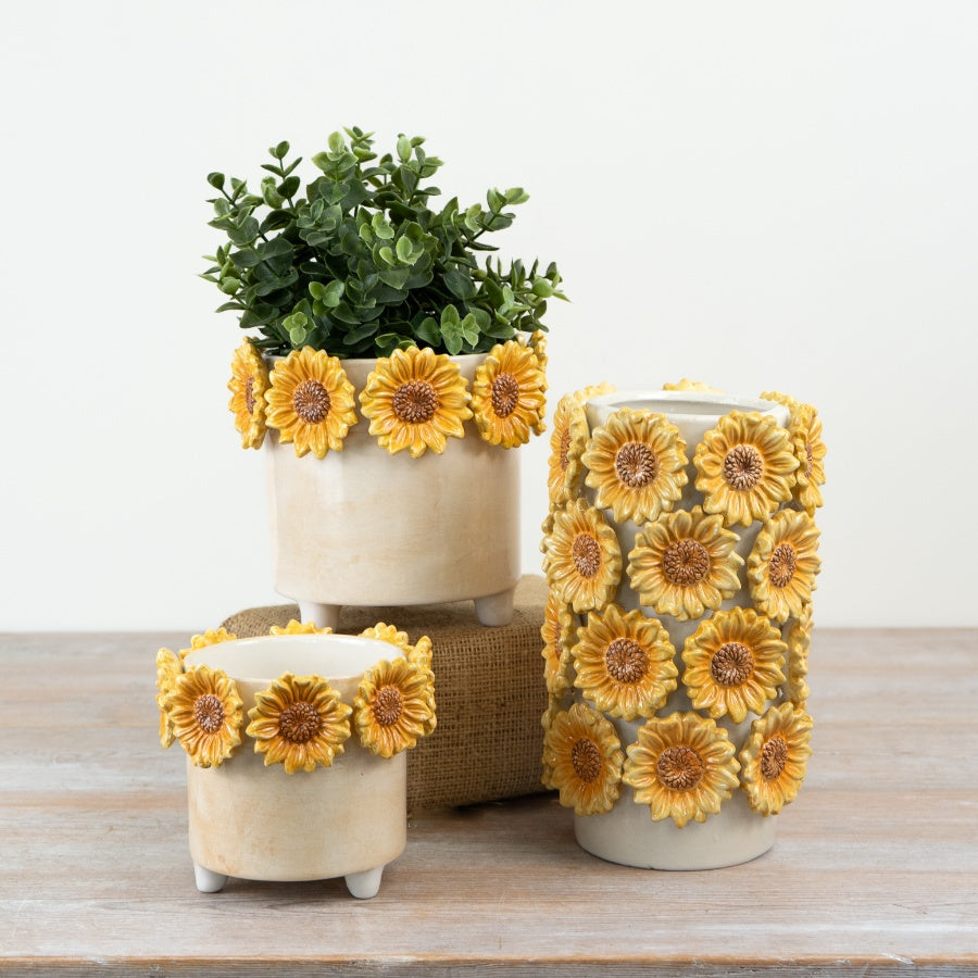 3D Sunflower Planter 12.8cm – Yellow Floral Decorative Plant Pot, Ceramic Indoor Planter for Bright Home Decor