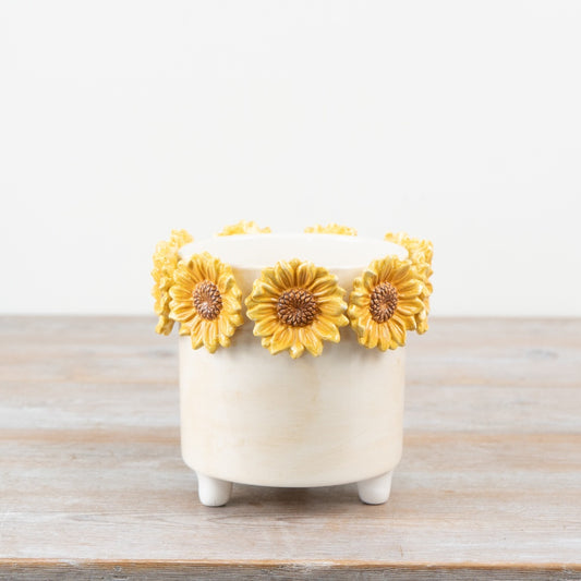 3D Sunflower Planter 17.2cm – Yellow Floral Decorative Plant Pot, Ceramic Indoor Planter for Bright Home Decor