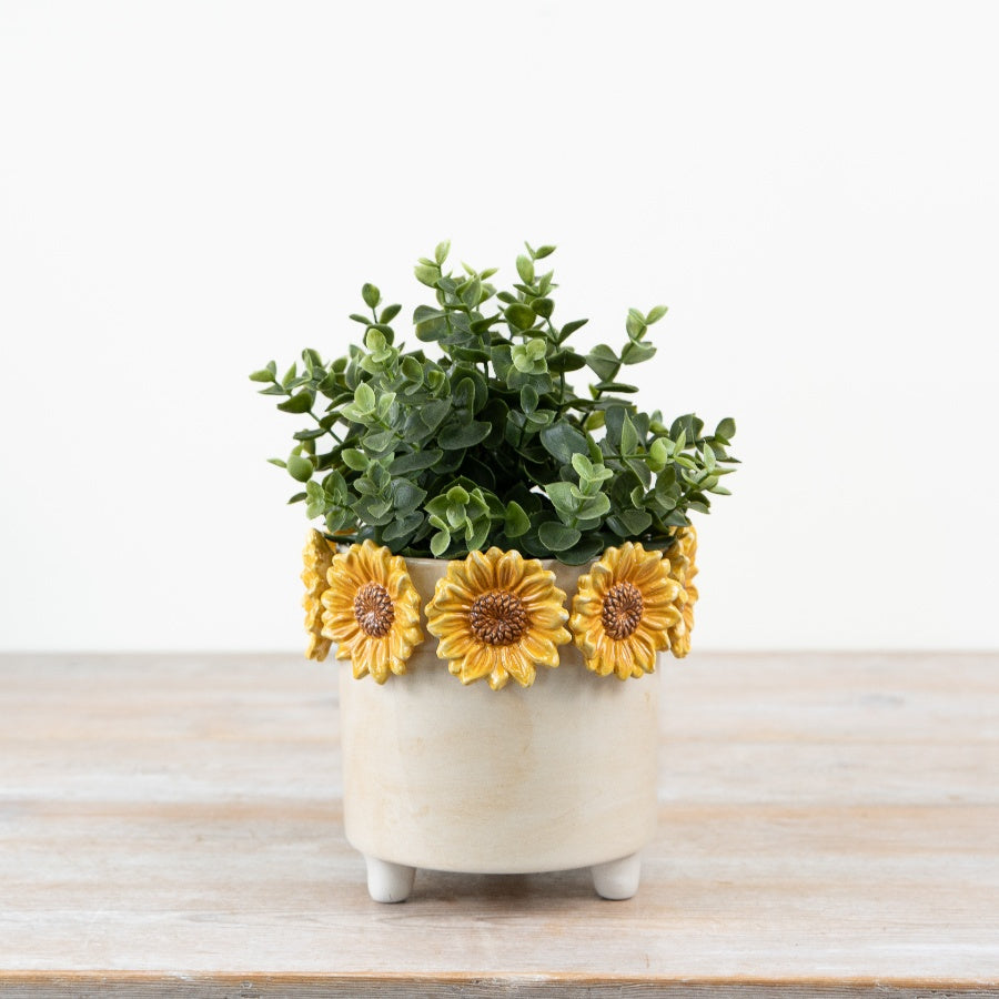 3D Sunflower Planter 17.2cm – Yellow Floral Decorative Plant Pot, Ceramic Indoor Planter for Bright Home Decor