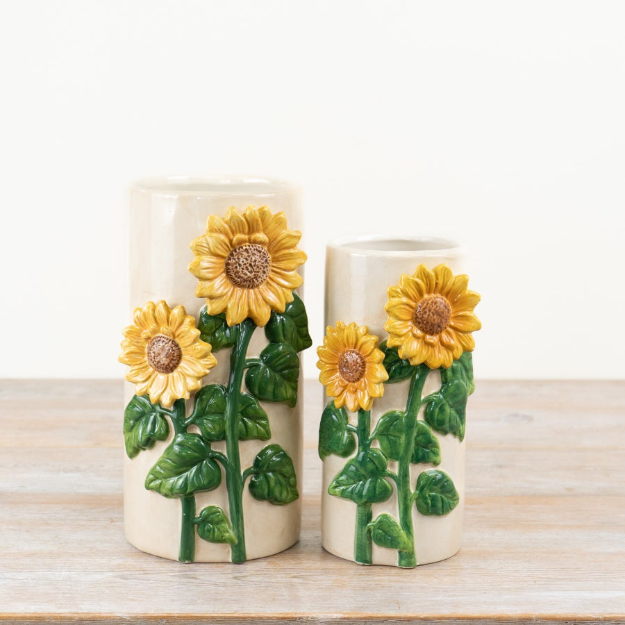 3D Sunflower Vase 21.7cm – Yellow & White Floral Ceramic Statement Flower Vase