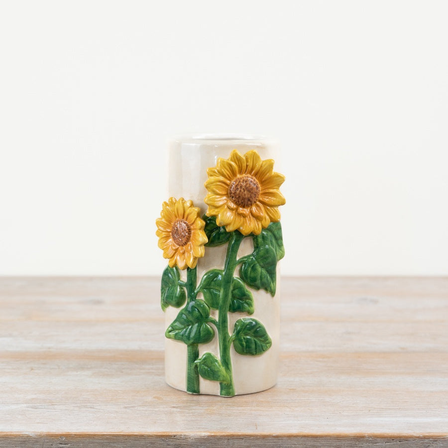 3D Sunflower Vase 21.7cm – Yellow & White Floral Ceramic Statement Flower Vase