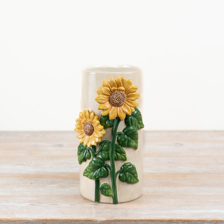 3D Sunflower Vase 26cm – Yellow & White Floral Ceramic Statement Flower Vase