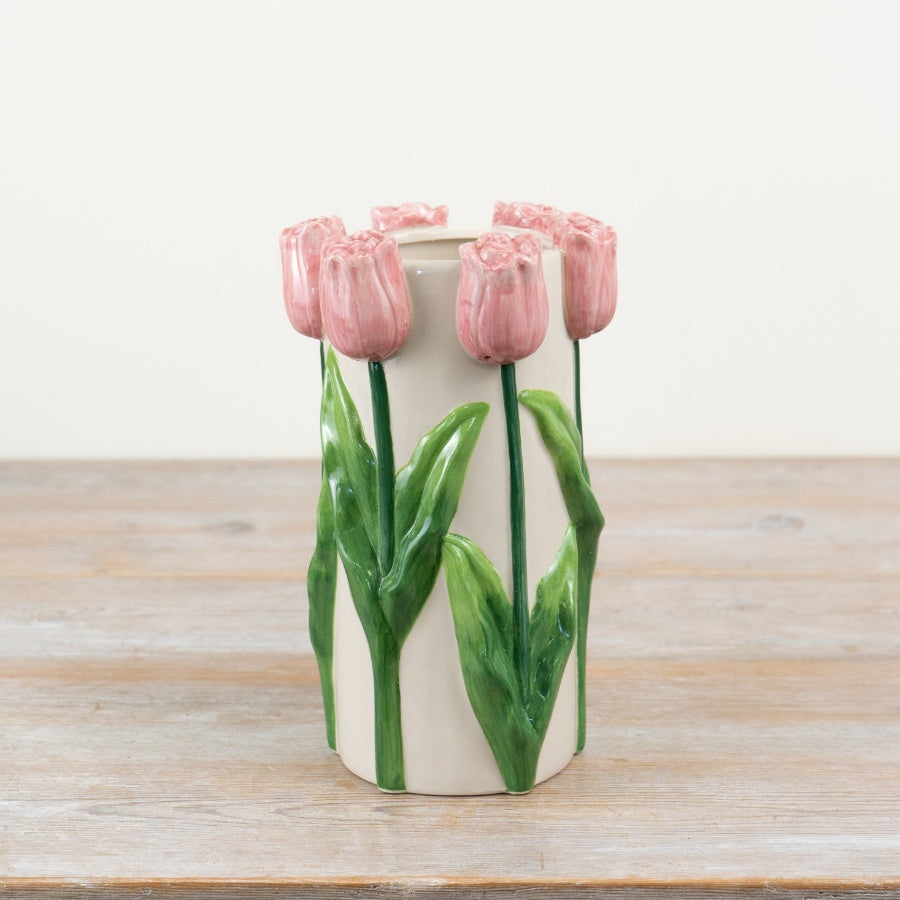 Pink 3D Tulip Vase 23.5cm – Floral Ceramic Statement Flower Vase Home Décor