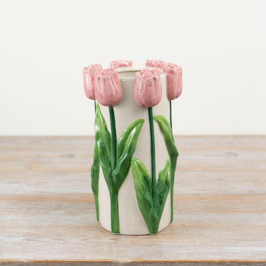 Pink 3D Tulip Vase 23.5cm – Floral Ceramic Statement Flower Vase Home Décor