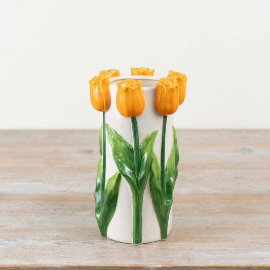3D Tulip Vase 23.5cm – Orange Floral Ceramic Statement Flower Vase Home Décor