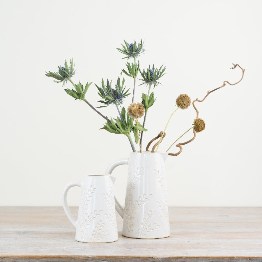 Patterned Porcelain Jug – 17cm Embossed Leaf Design, Farmhouse Home Décor