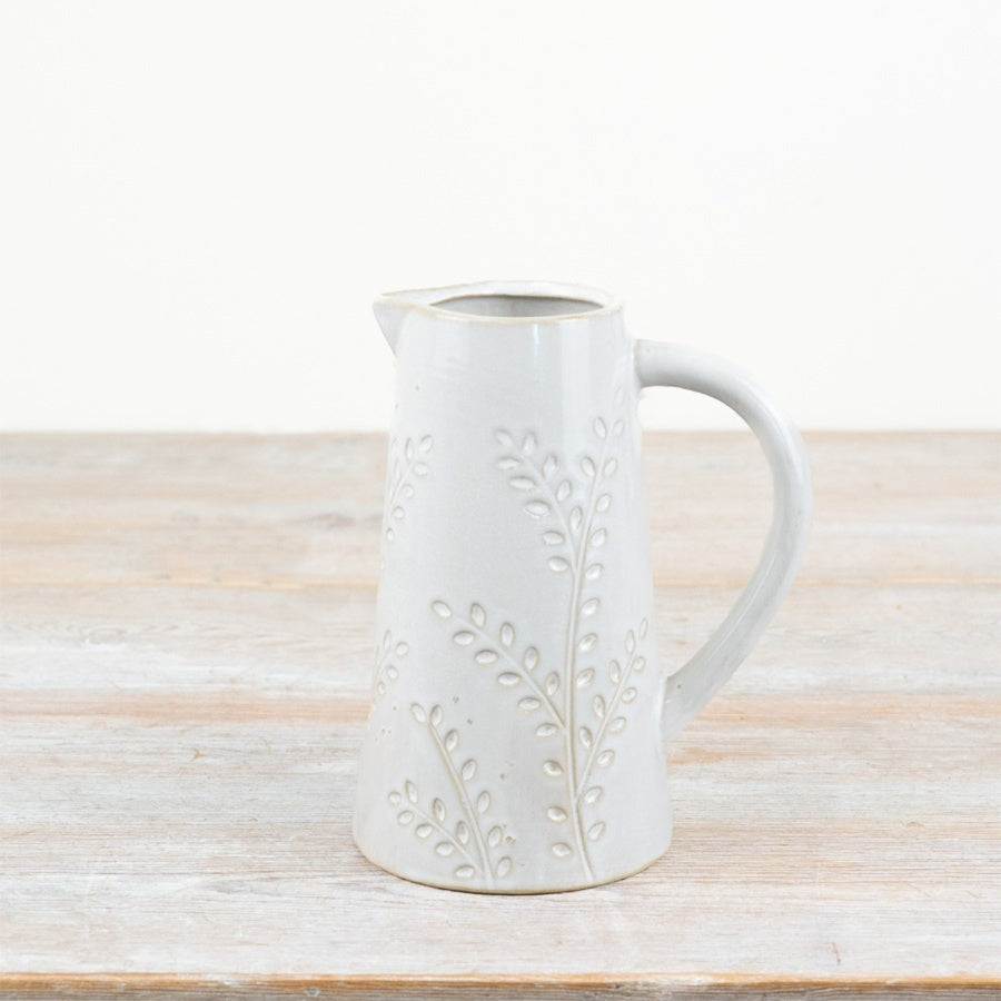 Patterned Porcelain Jug – 17cm Embossed Leaf Design, Farmhouse Home Décor