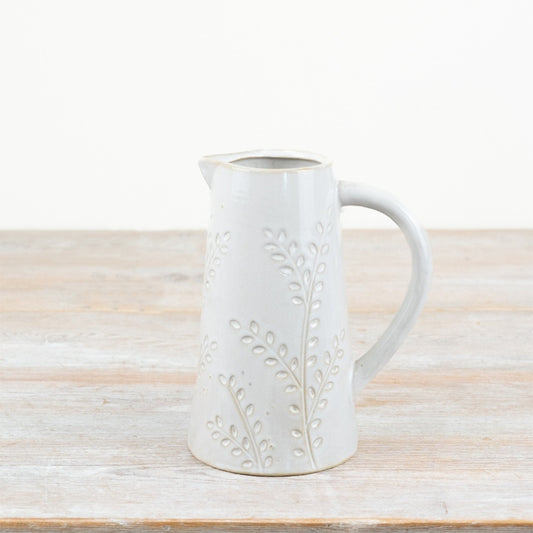 Patterned Porcelain Jug – 17cm Embossed Leaf Design, Farmhouse Home Décor