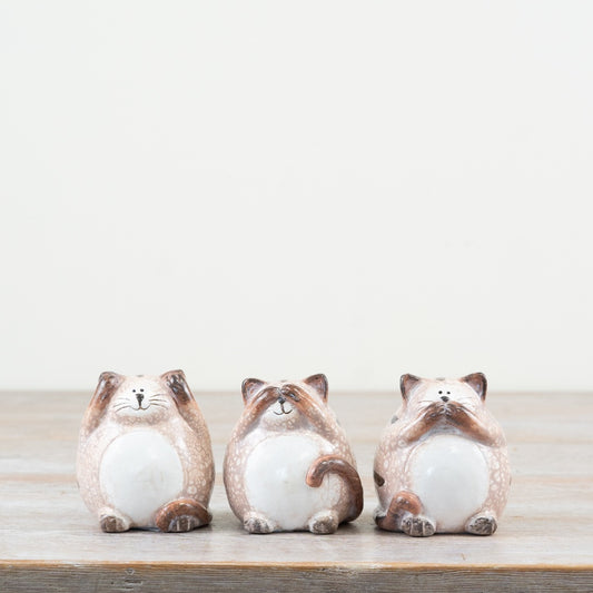 Set of 3 Wise Cats 8cm – Whimsical Cat Ornaments with Cheeky Expressions