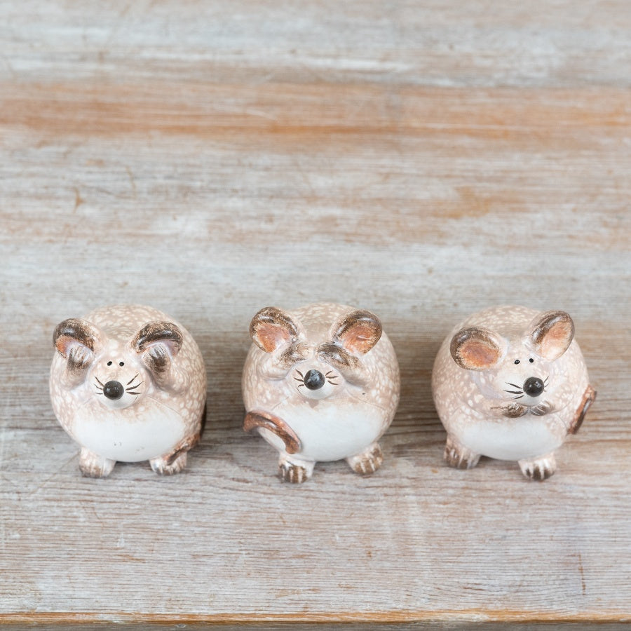 Set of 3 Wise Mice Figurines 8.5cm – Neutral Decorative Home Accents