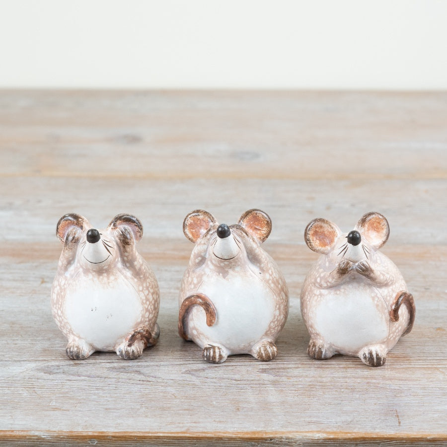 Set of 3 Wise Mice Figurines 8.5cm – Neutral Decorative Home Accents