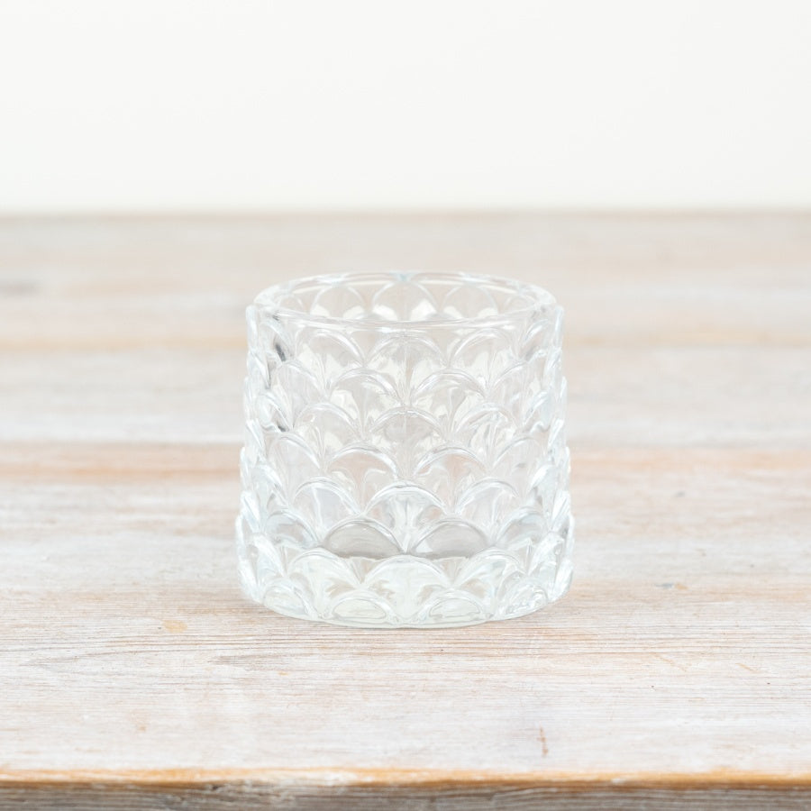 Patterned Clear Glass Candle Holder – 8cm Frosted Style Tealight Holder, Decorative Home Ornament