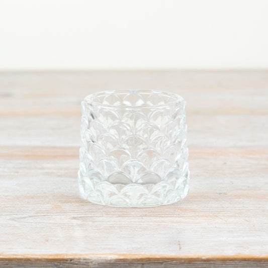 Patterned Clear Glass Candle Holder – 8cm Frosted Style Tealight Holder, Decorative Home Ornament