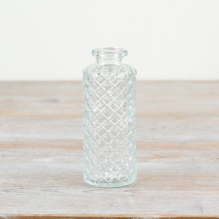 Clear Patterned Glass Vase – 13.3cm Elegant Decorative Flower Holder, Timeless Home Décor