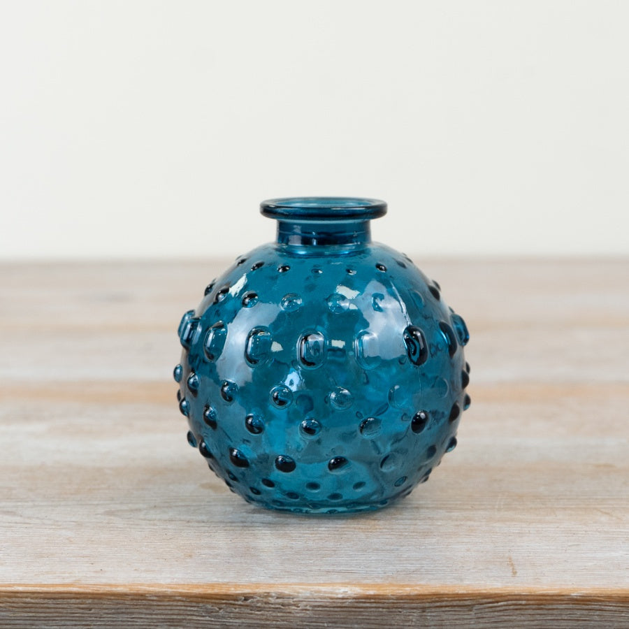 Bobble Design Blue Glass Vase, 8cm