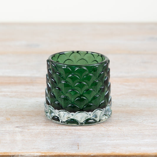 Patterned Green Glass Candle Holder – 8cm Coastal Style Tealight Holder, Decorative Home Ornament