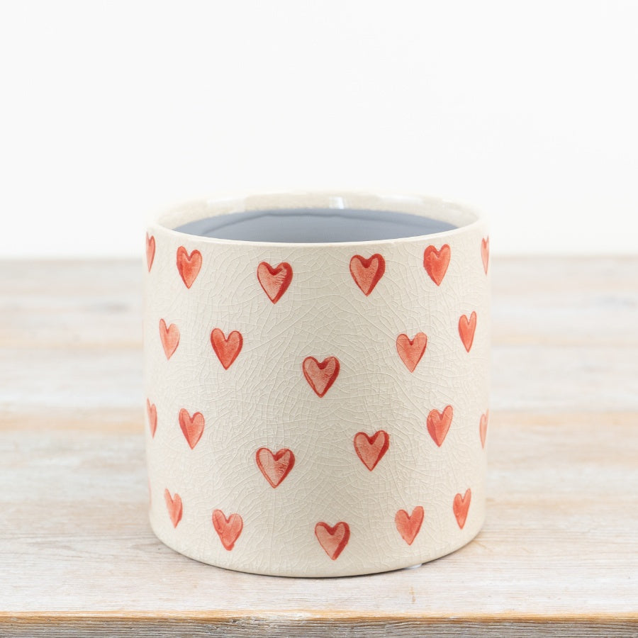 Stoneware Heart Planter 14cm – Glazed Neutral Plant Pot with Pattern, Romantic Home Decor Gift for Plants & Succulents