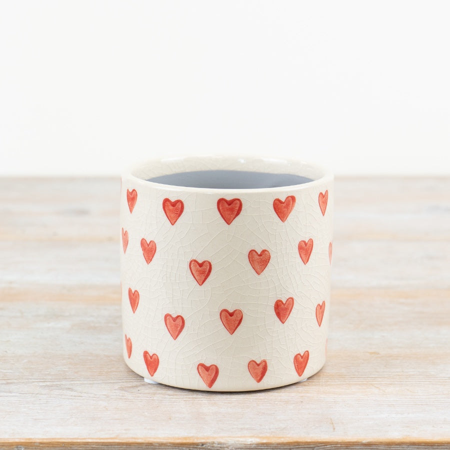 Stoneware Heart Planter 11.7cm – Glazed Neutral Plant Pot with Pattern, Romantic Home Decor Gift for Plants & Succulents