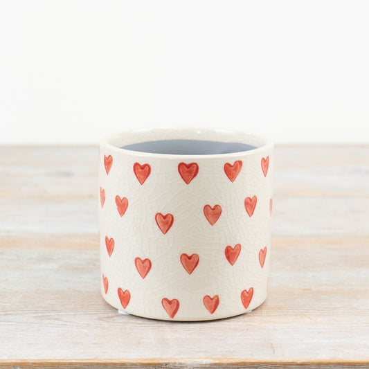 Stoneware Heart Planter 11.7cm – Glazed Neutral Plant Pot with Pattern, Romantic Home Decor Gift for Plants & Succulents